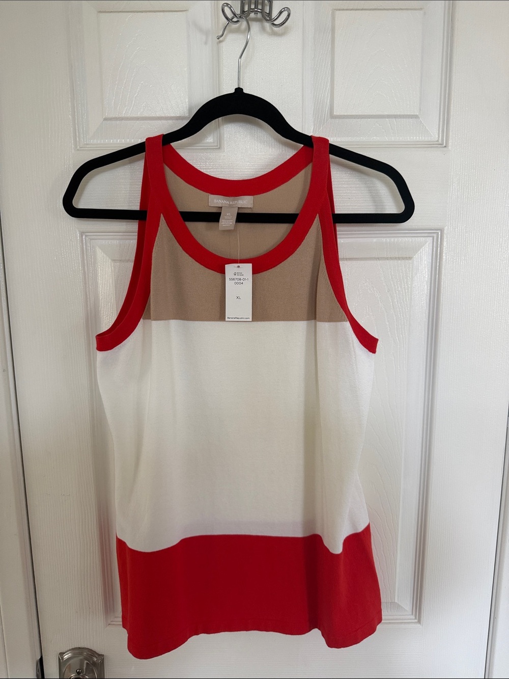 Banana Republic Beige and White Tank with Red Trim